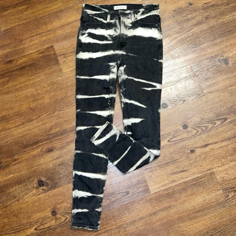 Madewell Black High Rise Trendy Grunge Skinny Jeans White Stripe Pattern Size 26 - Picture 3 of 12